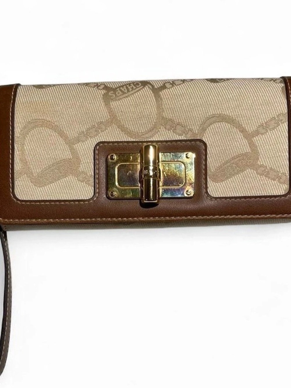 Vintage Chaps Wristlet Wallet in Brown & Beige